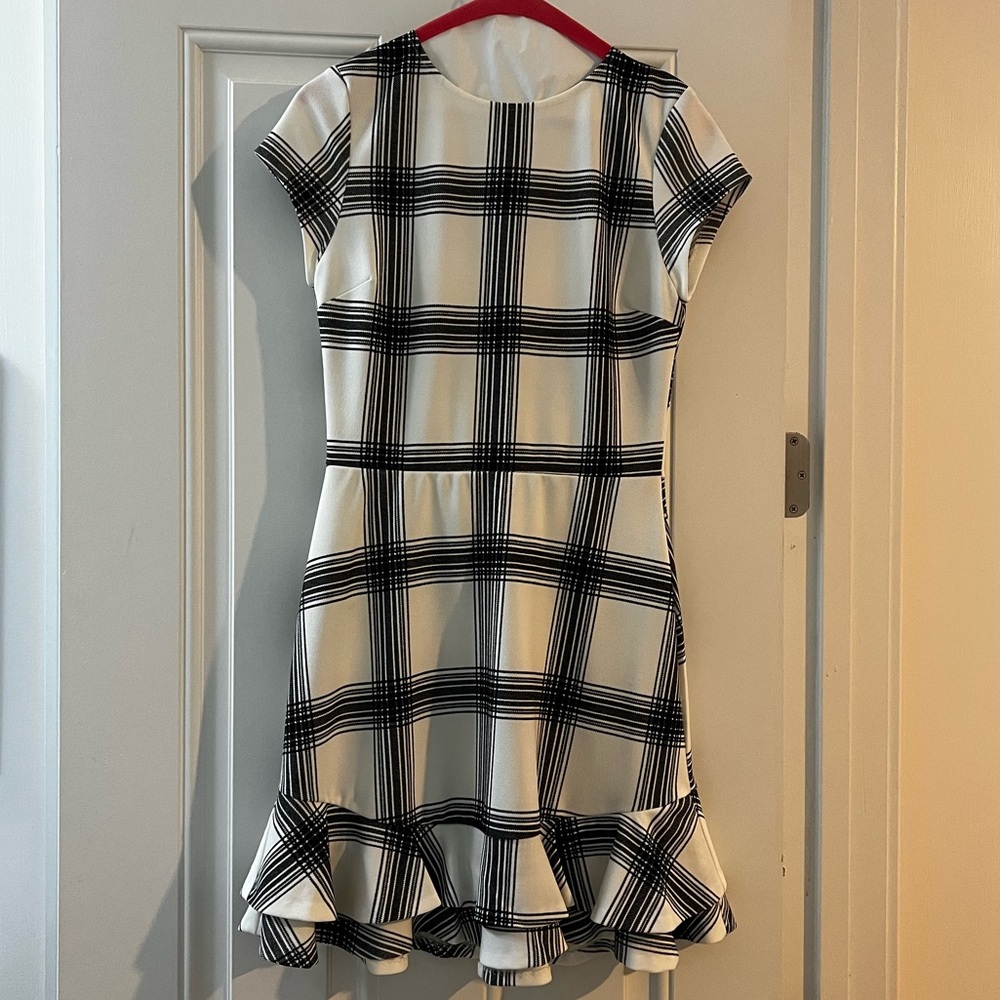 Aqua by Bloomingdales Plaid Mini Dress black and white Sz M